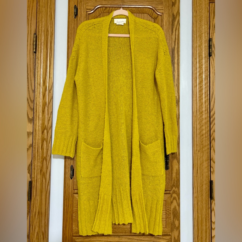 Anthropologie 100% Alpaca sweater duster, mustard chartreuse, XS-Med